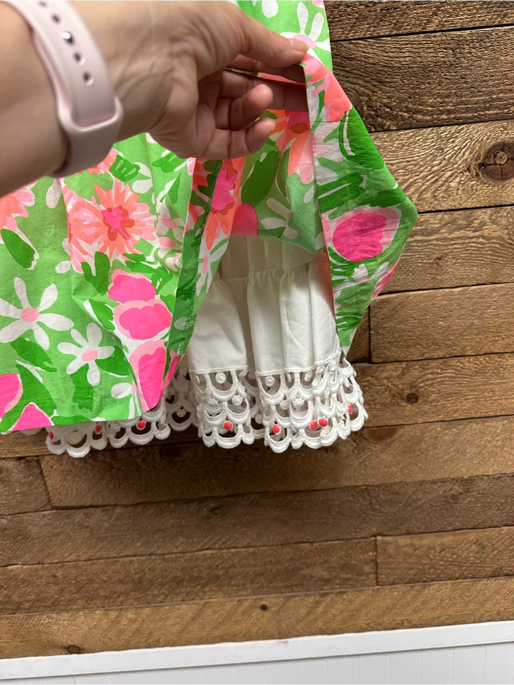 Lilly Pulitzer Floral Cutout Back Dress White Lace Trim Green Pink Sundress - Picture 6 of 9